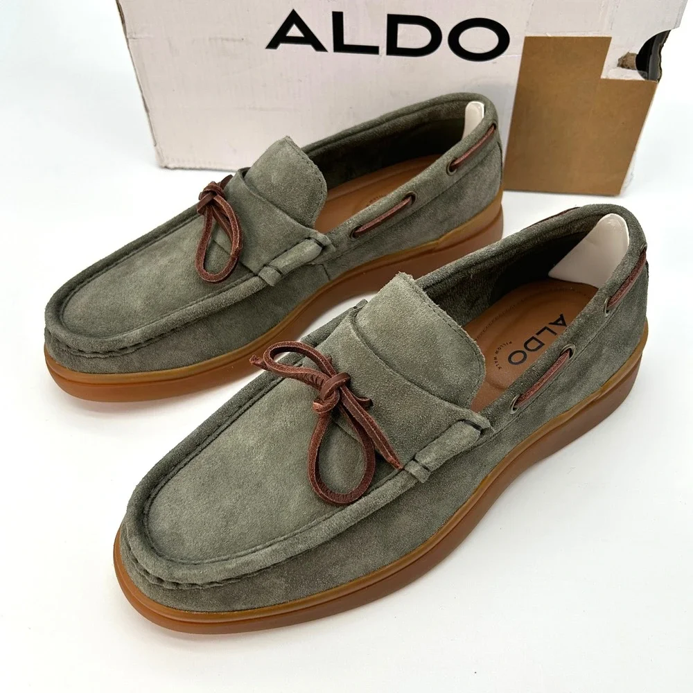 ALDO Bazzz Mens Loafer Size 9.5 Olive Green Suede Boat Shoes Pillow Walk NEW